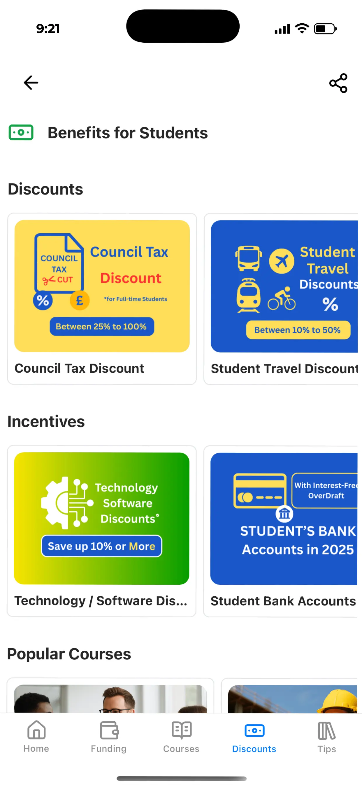 UniStart Benefits for Students Screen