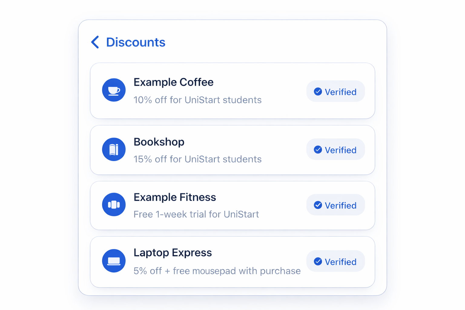 Discount category view in UniStart app